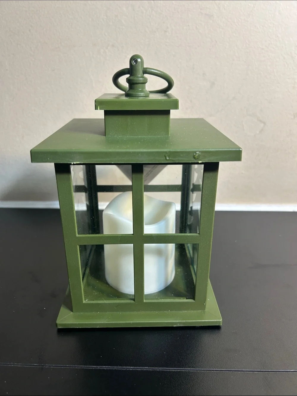 FabulousHome Sage Green LED Lantern with Flickering Candle